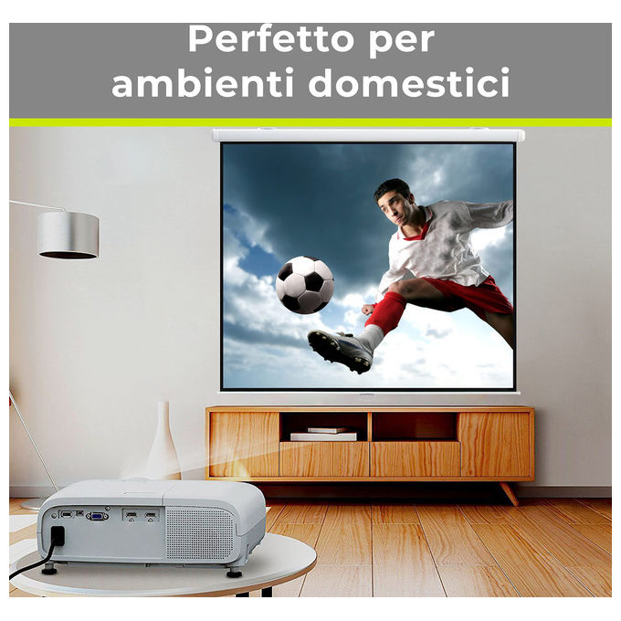 Gainup, Schermo Proiettore Manuale, 250x250cm, Telo Bianco con Retro Nero