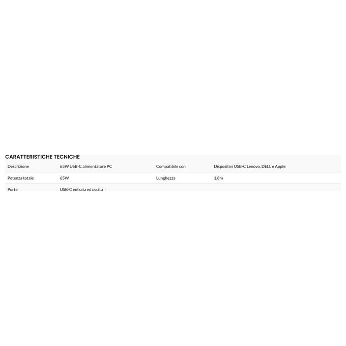 Adj, Alimentatore Notebook USB-C, 65W, Compatibile Apple Lenovo Dell