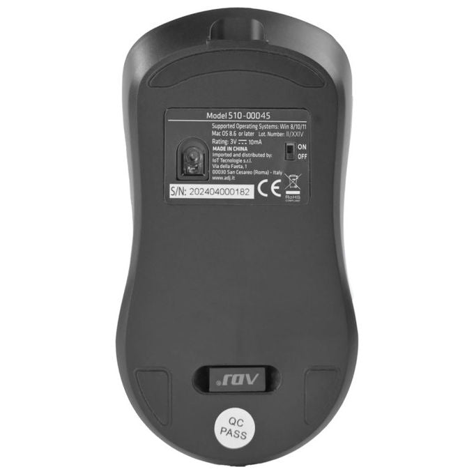 Adj, Mouse Wireless, Ricaricabile Type-C, 1600 DPI, 3 Tasti, PlugandPlay