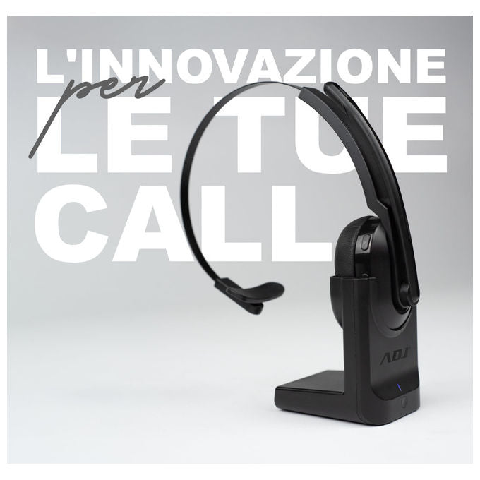 ADJ, Cuffie Mono Split con Microfono Bluetooth, Cancellazione Rumore AI, Base di Ricarica, Nero