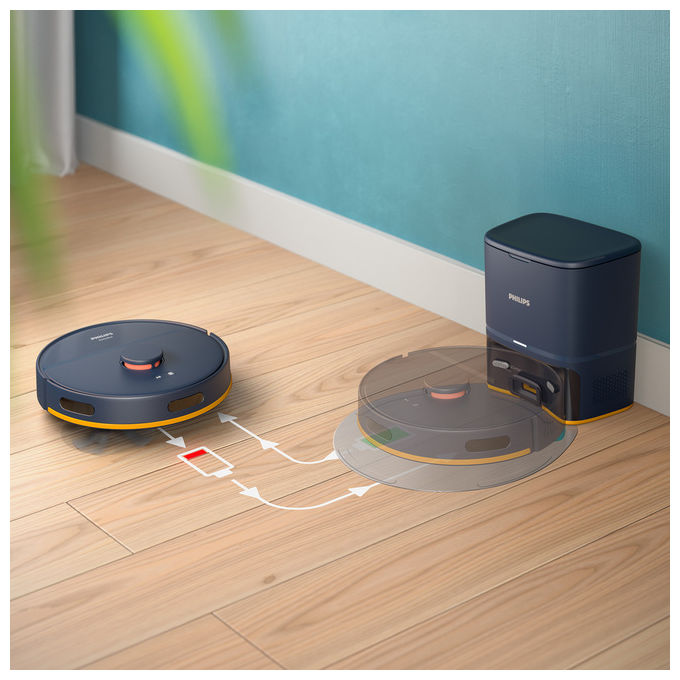 Philips, HomeRun Serie 2000 XU2100, Robot Aspirapolvere e Lavapavimenti, Blu Notte
