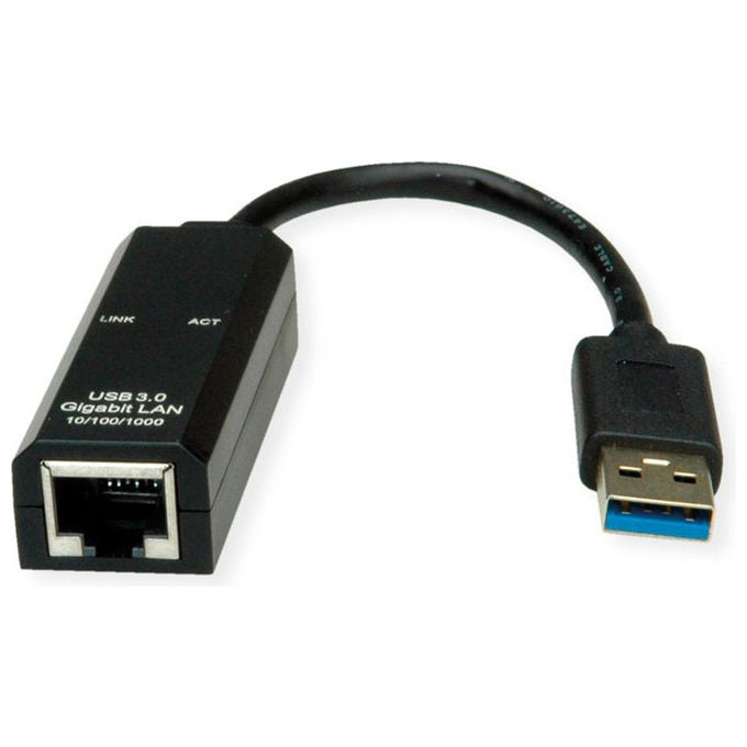 Value, Adattatore USB 3.0 a Gigabit Ethernet, Nero, RJ-45