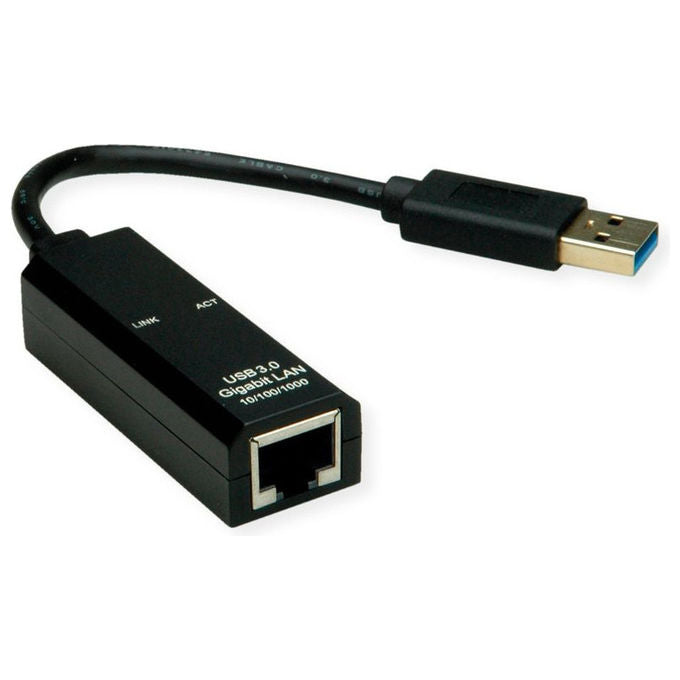 Value, Adattatore USB 3.0 a Gigabit Ethernet, Nero, RJ-45