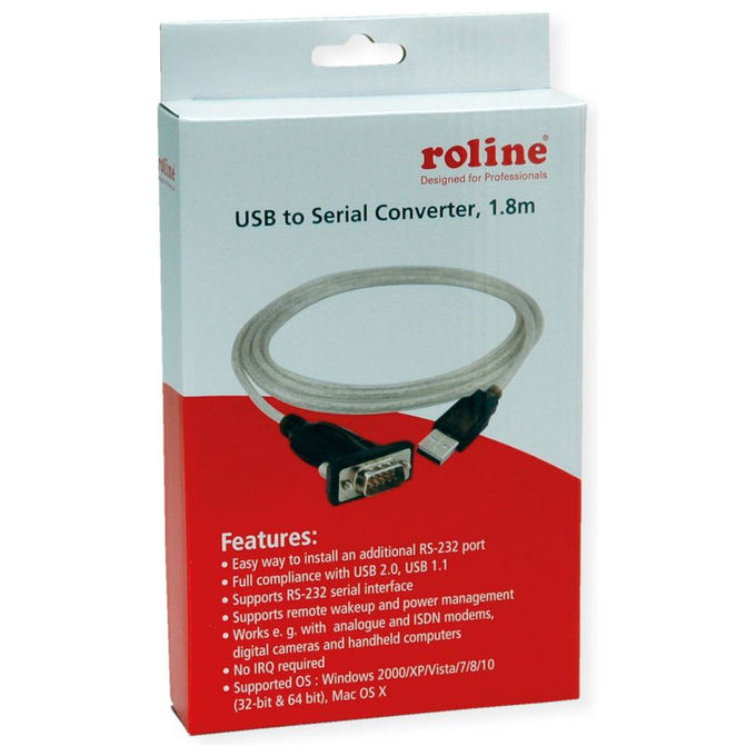 Roline, Cavo Convertitore Seriale, 1.8 m, USB Tipo A, Grigio, DB-9