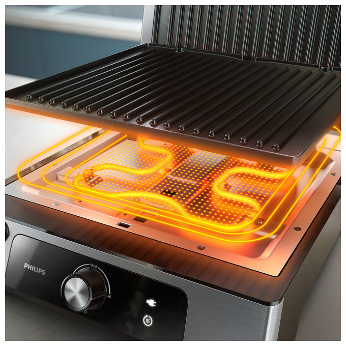 Philips HD6301-90 Serie 5000 Grill Elettrico Bistecchiera 2200W Apertura 180° Piastre Rimovibili colore Nero