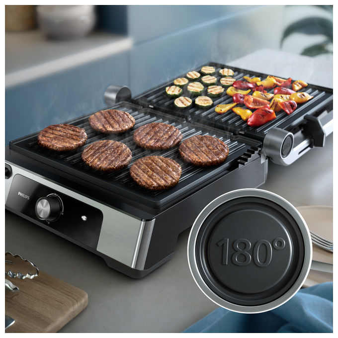Philips HD6301-90 Serie 5000 Grill Elettrico Bistecchiera 2200W Apertura 180° Piastre Rimovibili colore Nero