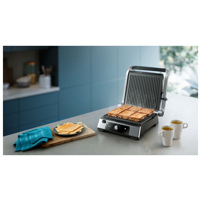 Philips HD6301-90 Serie 5000 Grill Elettrico Bistecchiera 2200W Apertura 180° Piastre Rimovibili colore Nero