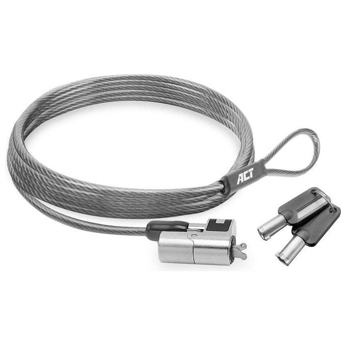 ACT Cavo di Sicurezza Metallico 2 m Blocco Laptop Wedge con Chiavi
