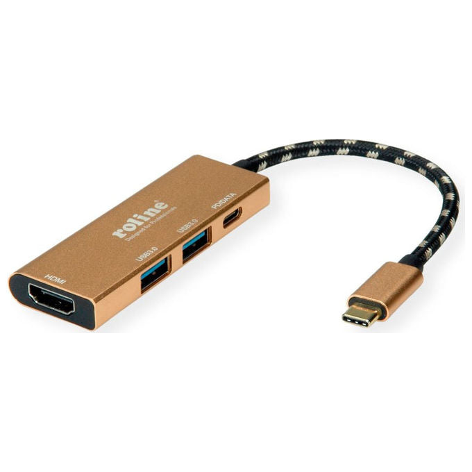 Roline, Docking Station USB-C, HDMI 4K, 2x USB 3.2 Gen 1, Oro, Alluminio