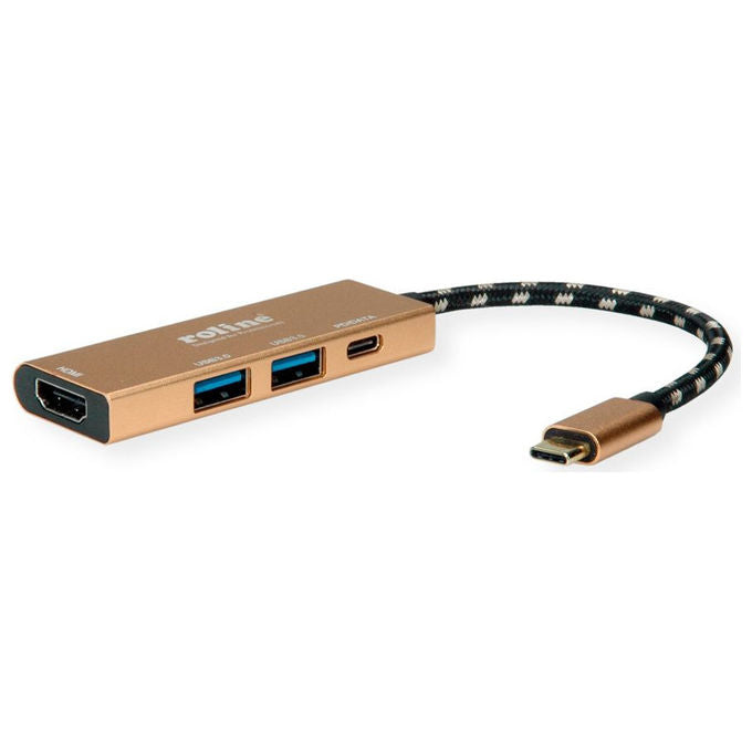 Roline, Docking Station USB-C, HDMI 4K, 2x USB 3.2 Gen 1, Oro, Alluminio