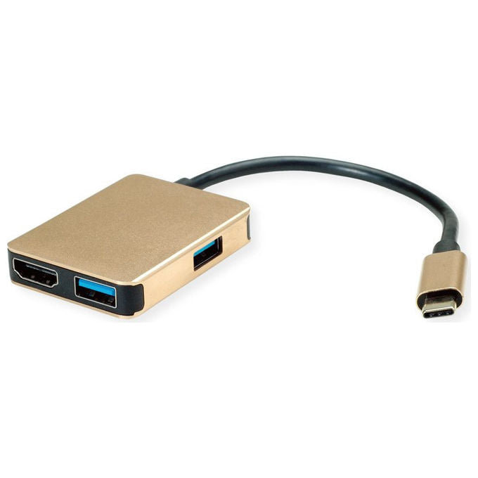 Roline, Stazione Docking USB Type-C, HDMI, 2xUSB-A, PD 60W, 4K, Oro-Nero