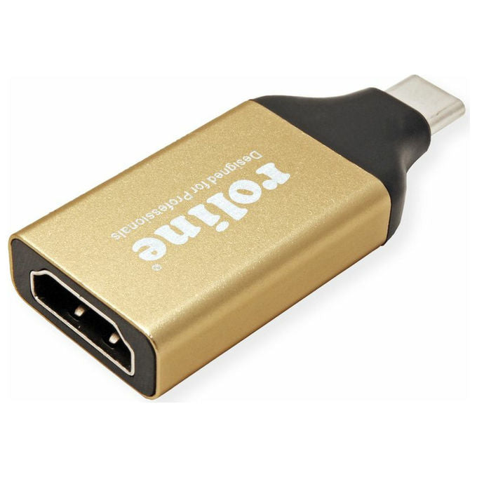 Roline, Adattatore USB-HDMI, Type-C Maschio-HDMI Femmina, 4K, Nero-Oro