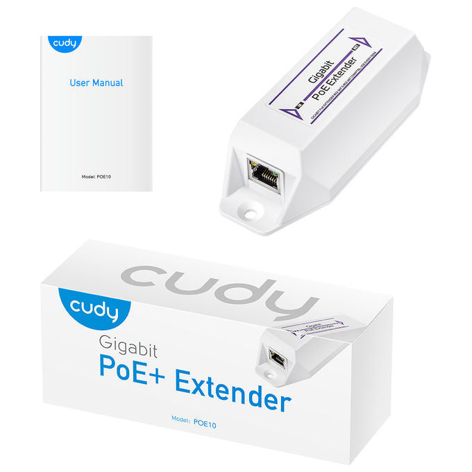 Cudy, Adattatore PoE Gigabit Ethernet, Estensore PoE+, Compatibile IEEE 802.3af-at, Bianco