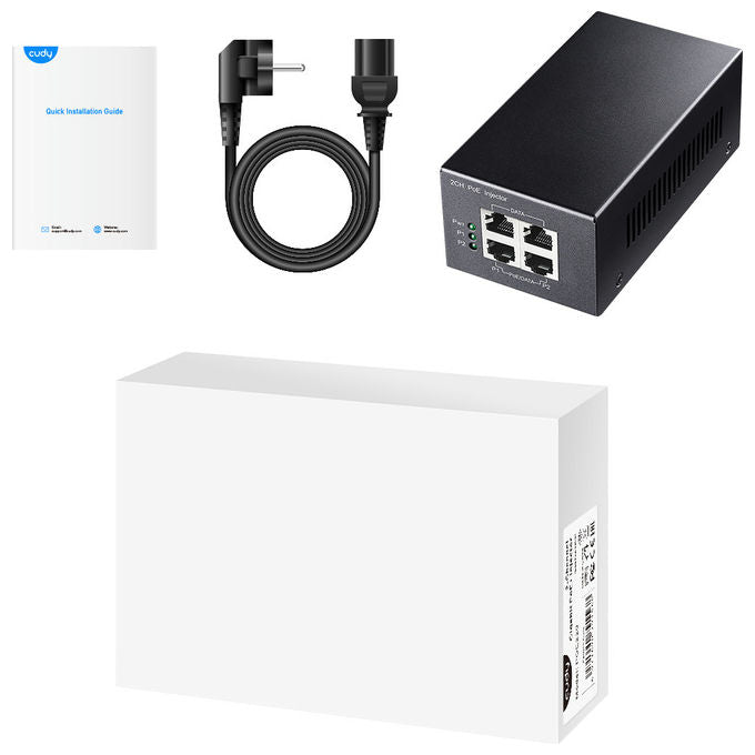 Cudy, Iniettore PoE+ Gigabit, 2 porte, 30W, Adattatore Ethernet 54V
