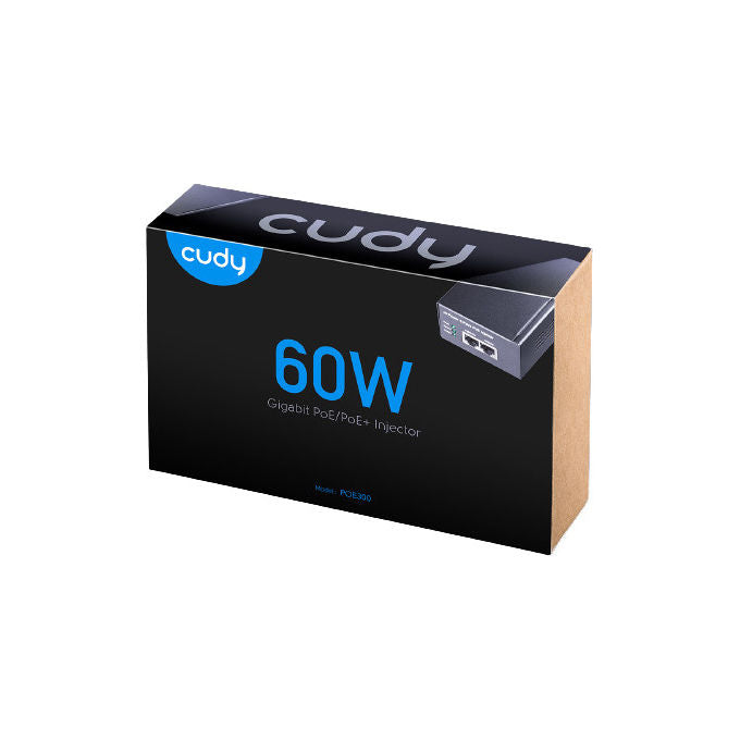 Cudy, Iniettore Gigabit PoE+-PoE 60W, Adattatore Ethernet, Nero