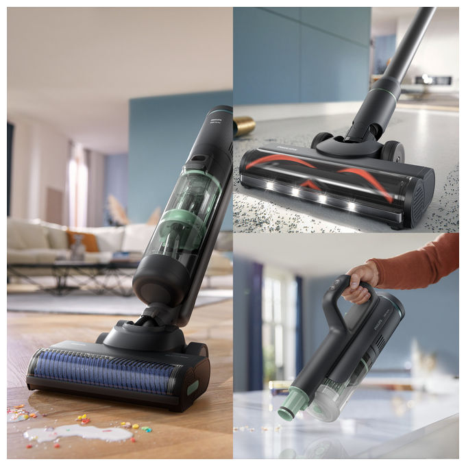 Philips, Aspirapolvere Lavapavimenti Serie 7000 Aqua Trio Cordless, Nero
