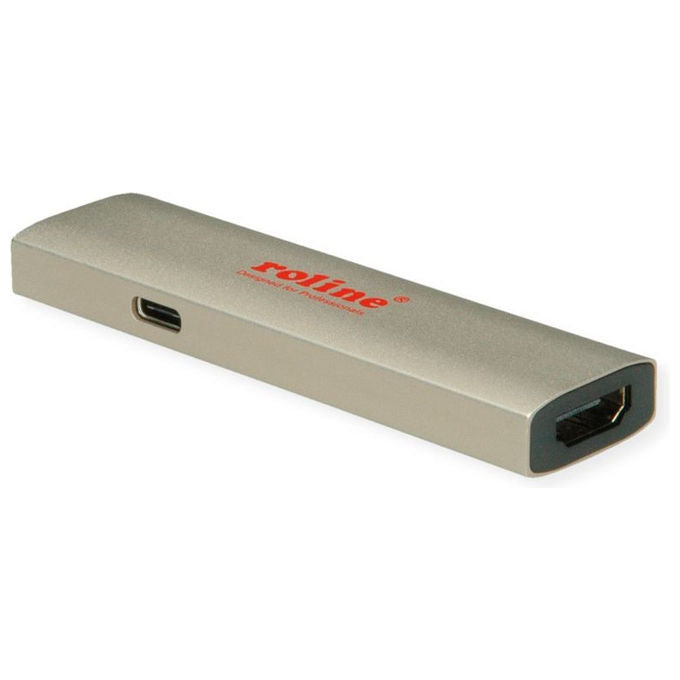 ROLINE Adattatore USB-C a HDMI, Nero Oro, Power Delivery 60W