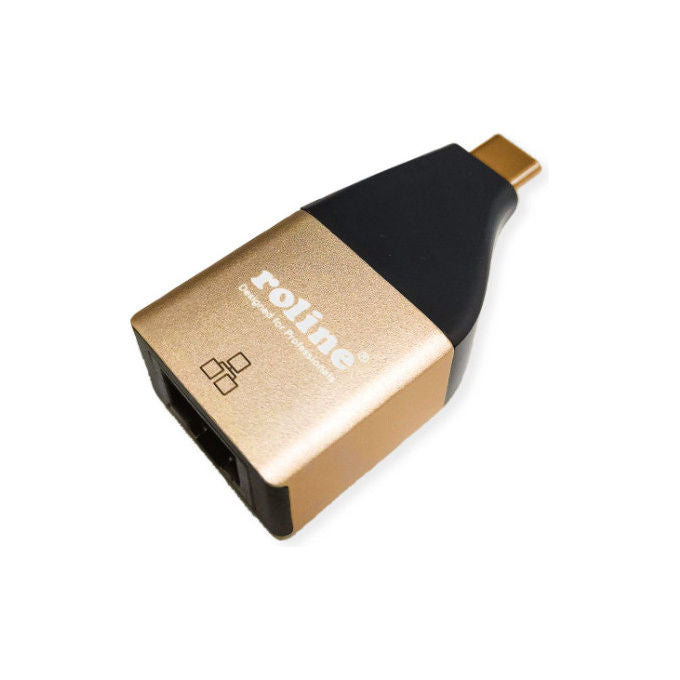 Roline, Convertitore USB Tipo-C a RJ-45, Gigabit Ethernet, Nero Oro