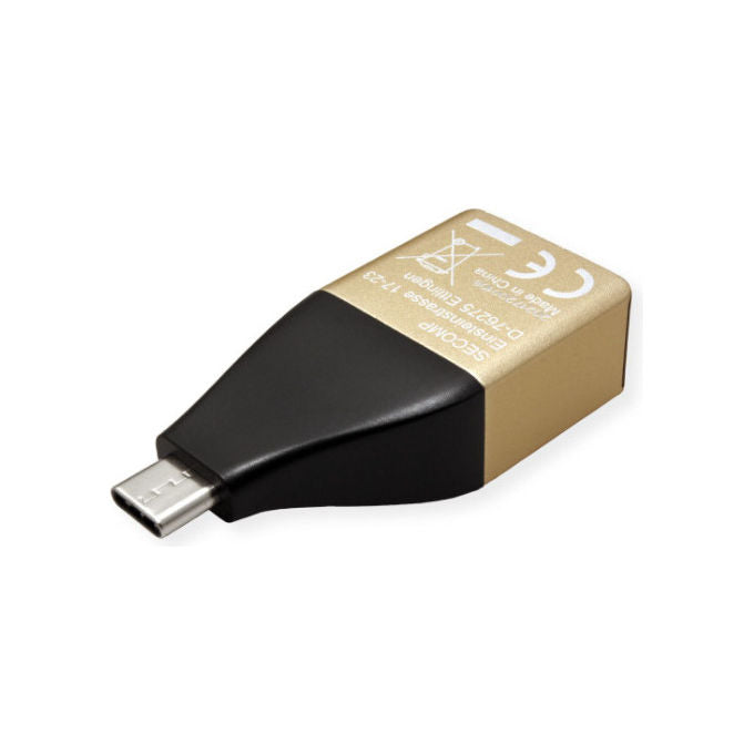 Roline, Convertitore USB Tipo-C a RJ-45, Gigabit Ethernet, Nero Oro
