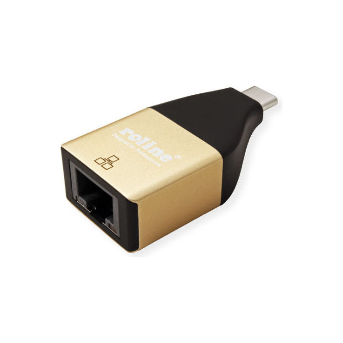 Roline, Convertitore USB Tipo-C a RJ-45, Gigabit Ethernet, Nero Oro