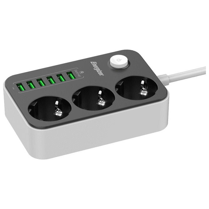 Energizer, Multipresa 3 Schuko, 6 USB, 2m, Bianca e Nera