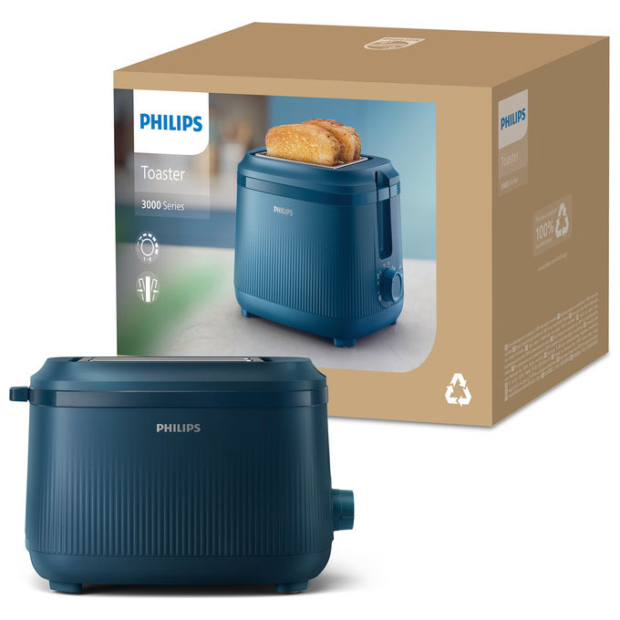 Philips HD2511-70 Serie 3000 Tostapane 2 Fette 900W 8 Livelli Doratura Griglia Scaldabriosche colore Blu