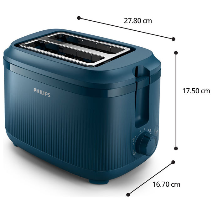 Philips HD2511-70 Serie 3000 Tostapane 2 Fette 900W 8 Livelli Doratura Griglia Scaldabriosche colore Blu
