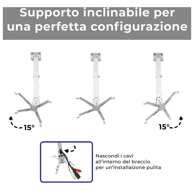 Provis, Staffa a Soffitto Universale 42-65cm, Supporto Videoproiettore Regolabile