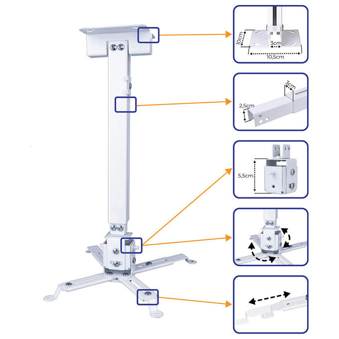 Provis, Staffa a Soffitto Universale 42-65cm, Supporto Videoproiettore Regolabile