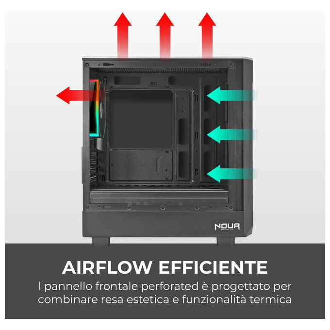 Noua, Case PC Gaming micro-ATX Micro Tower, Ventola Led ARGB 120 mm, USB 3.0, Nero