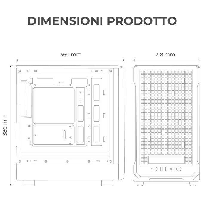Noua, Case PC Gaming micro-ATX Micro Tower, Ventola Led ARGB 120 mm, USB 3.0, Nero