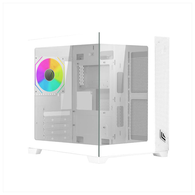 Noua, Case Micro ATX PC Gaming Mini Tower Bianco, Ventola LED ARGB, USB 3.0, Vetro Temperato