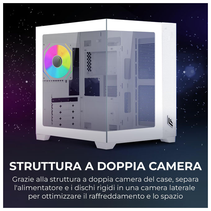 Noua, Case Micro ATX PC Gaming Mini Tower Bianco, Ventola LED ARGB, USB 3.0, Vetro Temperato