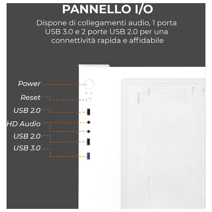 Noua, Case Micro ATX PC Gaming Mini Tower Bianco, Ventola LED ARGB, USB 3.0, Vetro Temperato