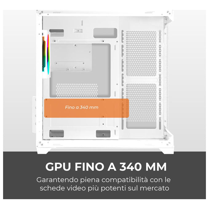 Noua, Case Micro ATX PC Gaming Mini Tower Bianco, Ventola LED ARGB, USB 3.0, Vetro Temperato