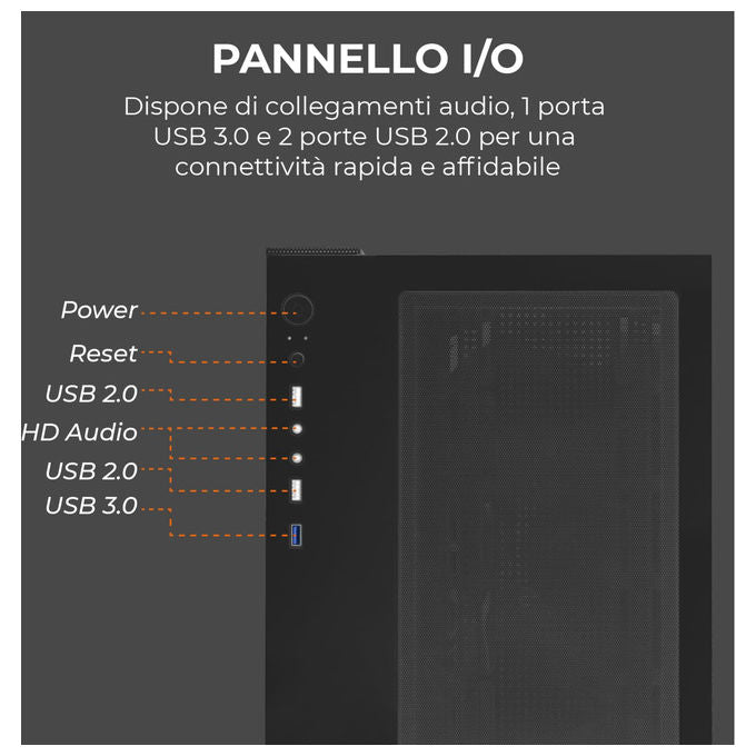 Noua, Case Micro ATX PC Gaming Mini Tower ZK100 Vision, Nero, Doppia Camera, Vetro Temperato