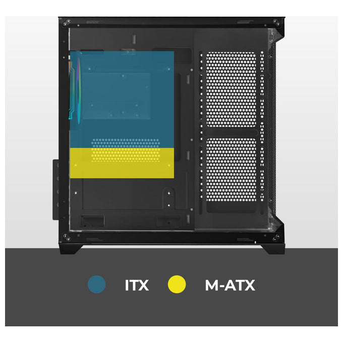 Noua, Case Micro ATX PC Gaming Mini Tower ZK100 Vision, Nero, Doppia Camera, Vetro Temperato