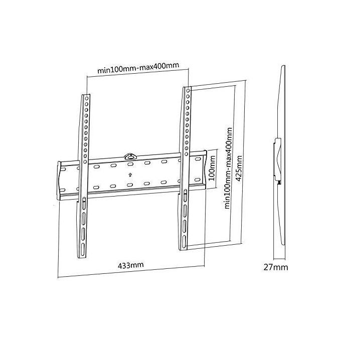 Value 17.99.1213 Supporto TV da Parete Fisso 32'' 55'' VESA 400x400 Portata 40 Kg Distanza 27 mm colore Nero