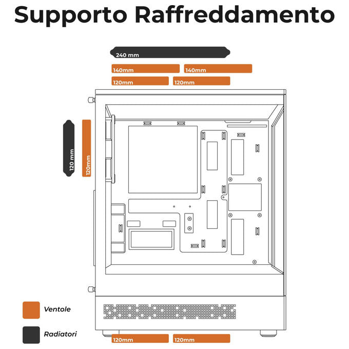 Noua, Case Gaming ATX Compatto Bianco, Vetro Temperato, USB 3.0 e Type-C