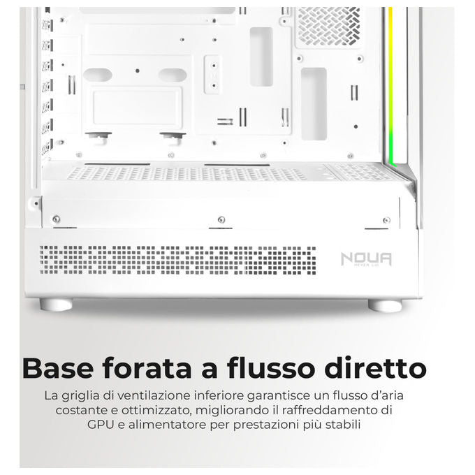 Noua, Case Gaming ATX Compatto Bianco, Vetro Temperato, USB 3.0 e Type-C