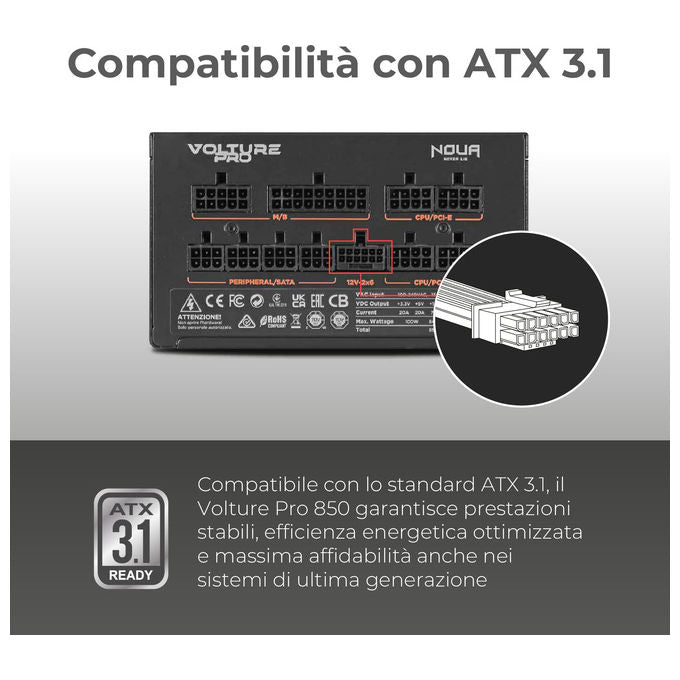 Noua, Alimentatore PC Gaming 850W, Modulare, 80 Plus Gold, ATX 3.1, PCIe 5.1
