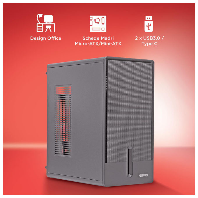 Nuwo, Case Micro-ATX QK200, Mini Tower Compatto, USB 3.0, Type-C