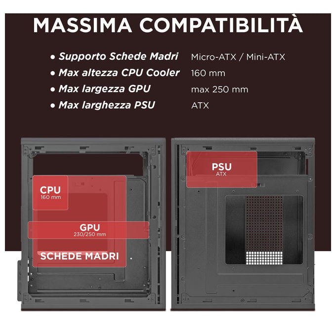 Nuwo, Case Micro-ATX QK200, Mini Tower Compatto, USB 3.0, Type-C