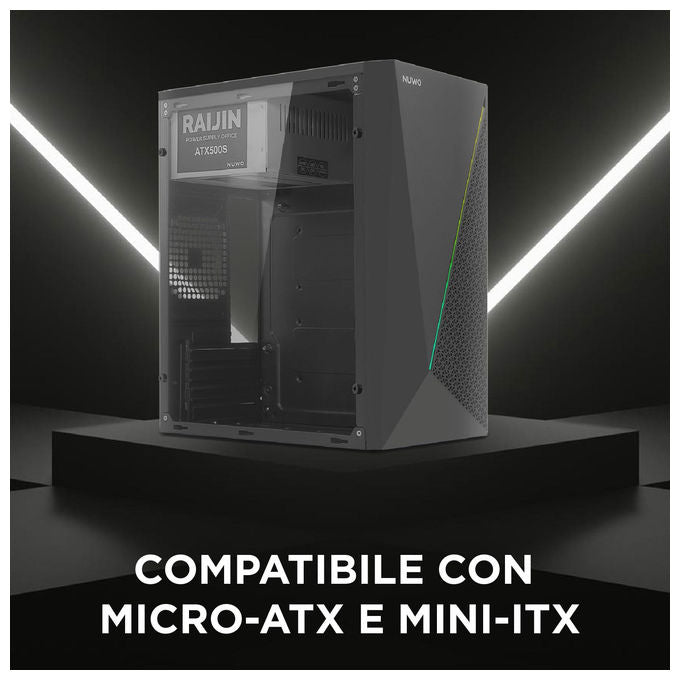 Nuwo, Case PC Micro-ATX, Compatto, Alimentatore 500W, USB 3.0, Nero