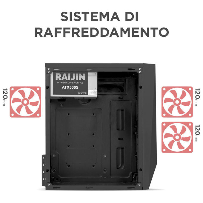 Nuwo, Case PC Micro-ATX, Compatto, Alimentatore 500W, USB 3.0, Nero