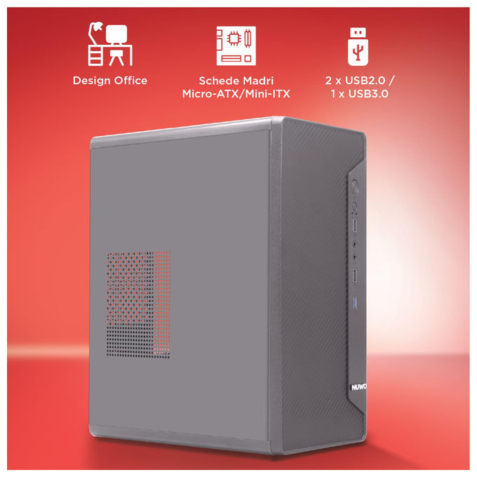 Nuwo, Case PC MicroATX, Alimentatore 500W, Mini Tower, USB 3.0, Nero