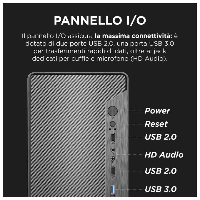 Nuwo, Case PC MicroATX, Alimentatore 500W, Mini Tower, USB 3.0, Nero