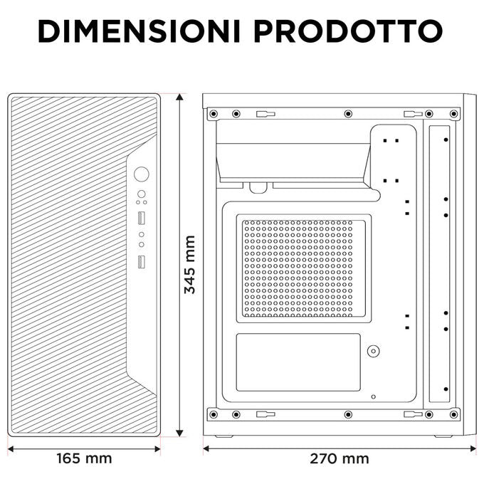 Nuwo, Case PC MicroATX, Alimentatore 500W, Mini Tower, USB 3.0, Nero