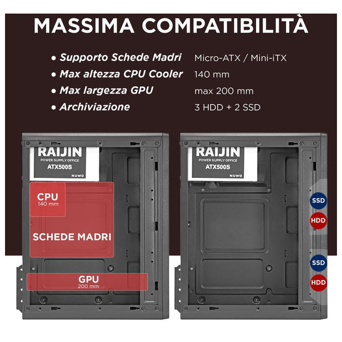 Nuwo, Case PC MicroATX, Alimentatore 500W, USB 3.0, Nero