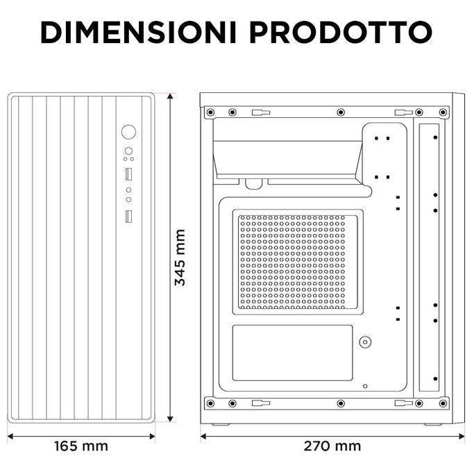 Nuwo, Case PC MicroATX, Alimentatore 500W, USB 3.0, Nero